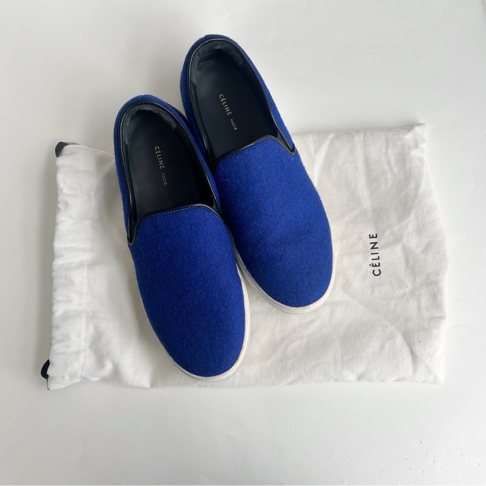 Celine Phoebe Philo Blue wool and leather slip on sneakers - size 37 / 7 US